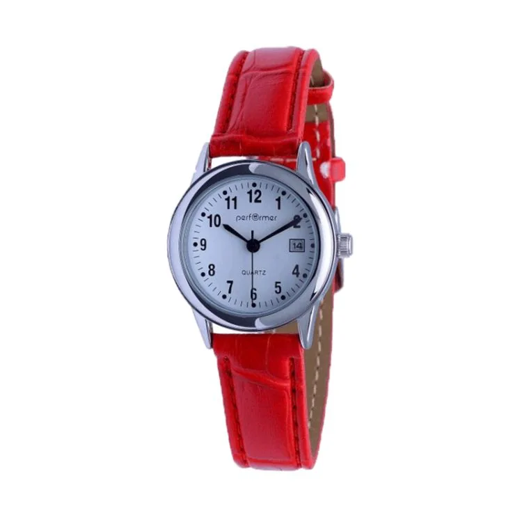 Face Montre Classique Performer Cuir Rouge Cadran Blanc Dateur 7079352