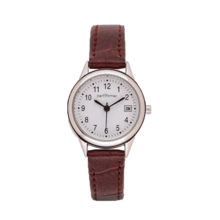 Face Montre Classique Performer Cuir Marron Cadran blanc Dateur - 7079332