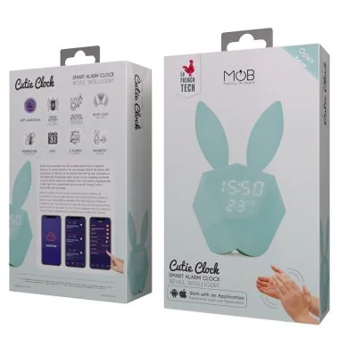 Packaging 2 Réveil Lapin Intelligent Cutie Clock Mobility on Board Bleu Pastel