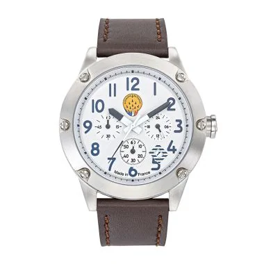Face Montre Aviateur Patrouille de France Tarmac 701 Méca 22 Cuir Marron Chronographe