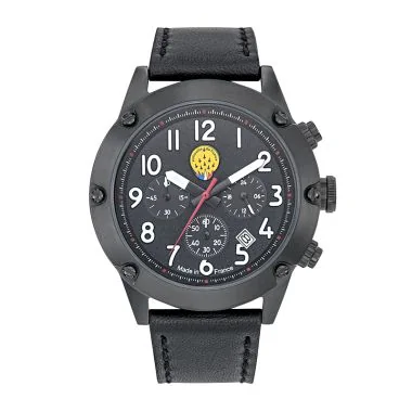 Face Montre Aviateur Patrouille de France Tarmac 701 Méca 21 Cuir Noir Chronographe