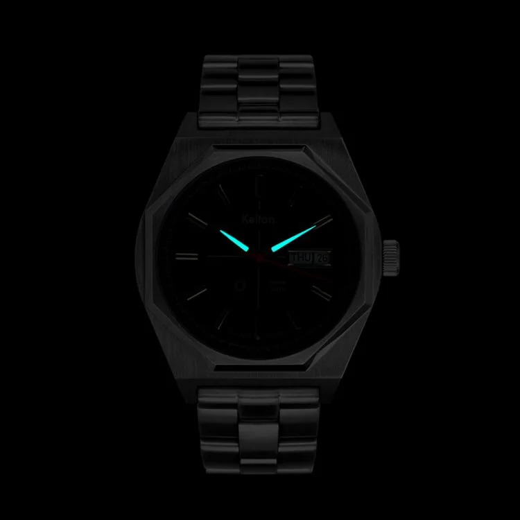 Noir Montre Vintage Automatique Kelton Octogone Silver