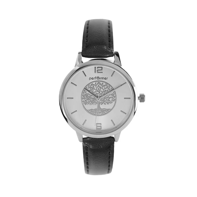 Face Montre Classique Performer Femme Arbre de Vie Simili Cuir Noir