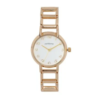 Face Montre Classique Performer Femme Bracelet Métal Doré Troué Cadran Blanc