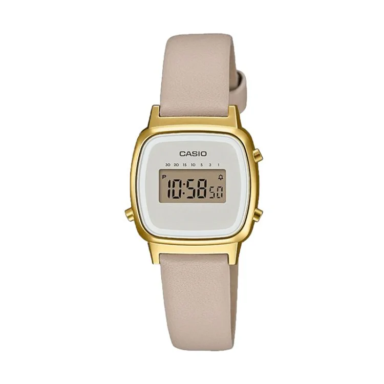 Face Montre Casio Vintage Mini Femme Cuir Beige Cadran Doré LA670WEFL-9EF