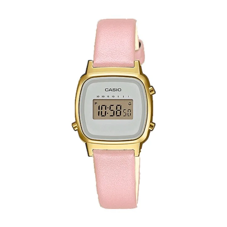 Face Montre Casio Vintage Mini Femme Cuir Rose Cadran Doré LA670WEFL-4A2EF