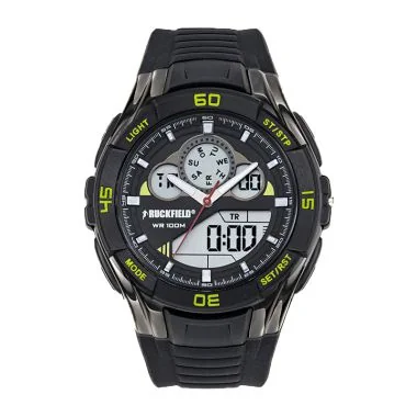 Face Montre Ruckfield Sport Anadigital Multifonction Silicone Noir Jaune