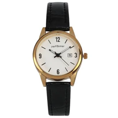 Face Montre Classique Performer Femme Bracelet Simili Cuir Croco Noir Cadran Blanc Dateur - 70716412