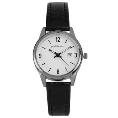 Face Montre Classique Performer Femme Bracelet Simili Cuir Croco Noir Cadran Blanc Dateur - 70716422