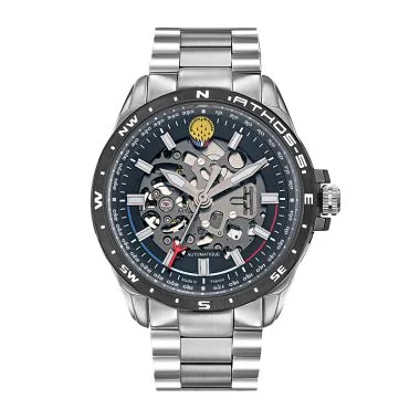 Face Montre Aviateur Patrouille de France Athos 5 Automatique Cadran Squelette Métal Argenté