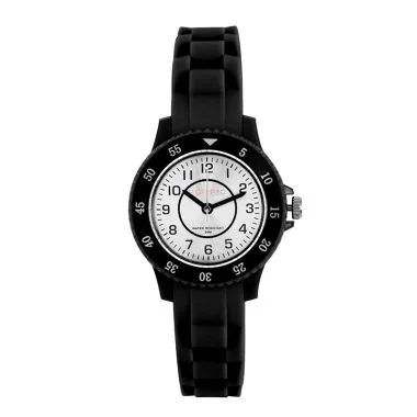 Face Montre Pédagogique Pic et Poc Enfant Silicone Noir Cadran Gris Etanche 5ATM
