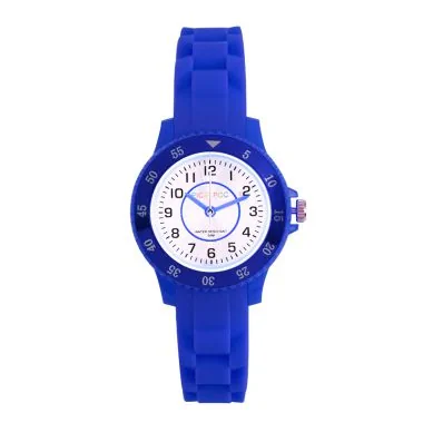 Face Montre Pédagogique Pic et Poc Enfant Silicone Bleu Foncé Cadran Blanc Etanche 5ATM