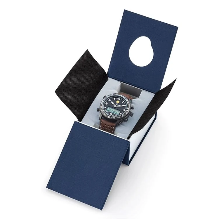 Coffret Montre Aviateur Patrouille de France Athos 1 Chronographe Cuir Perforé Marron
