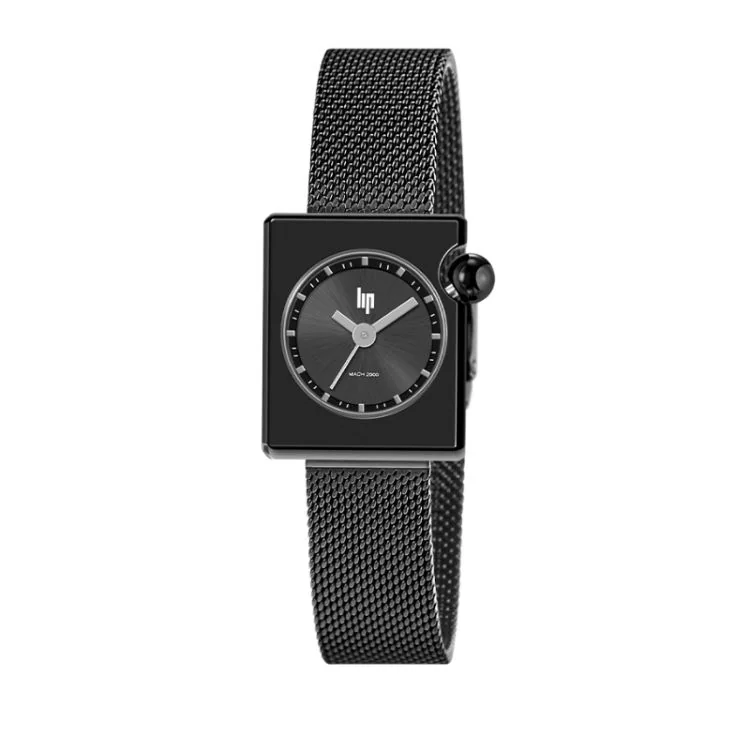 Face Montre LIP - Mach 2000 - Mini Square - Maille Milanaise Noire