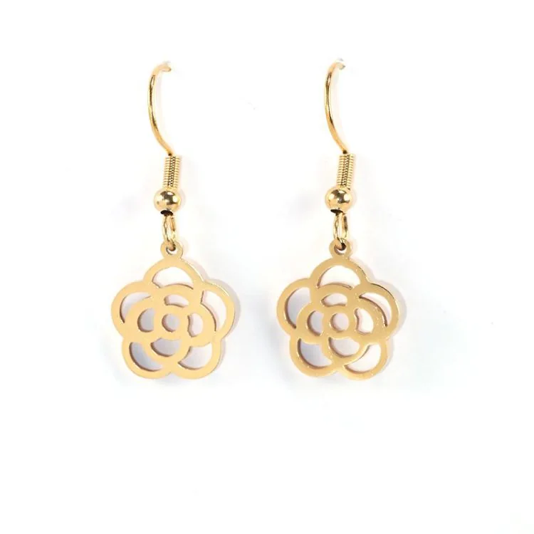 Face Boucle d'oreilles Femme Motif Fleur Acier Inoxydable Doré