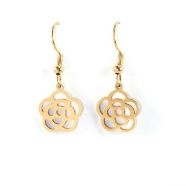 Face Boucle d'oreilles Femme Motif Fleur Acier Inoxydable Doré