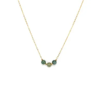 Face Collier Femme Acier Inoxydable Doré - Pierre Naturelle en Agathe Mousse