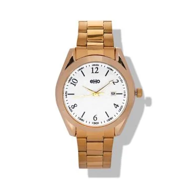 Face Montre Ecoresponsable eHo Métal Doré Cadran Blanc Dateur