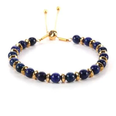 Face Bracelet Femme Chic en Acier Inoxydable Doré et Lapis