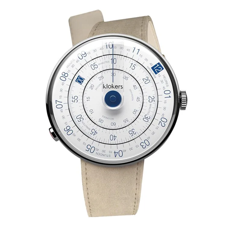 Montre Klokers - Klok 01 - Héritage - Cadran Blanc & Bleu - Alcantara Beige