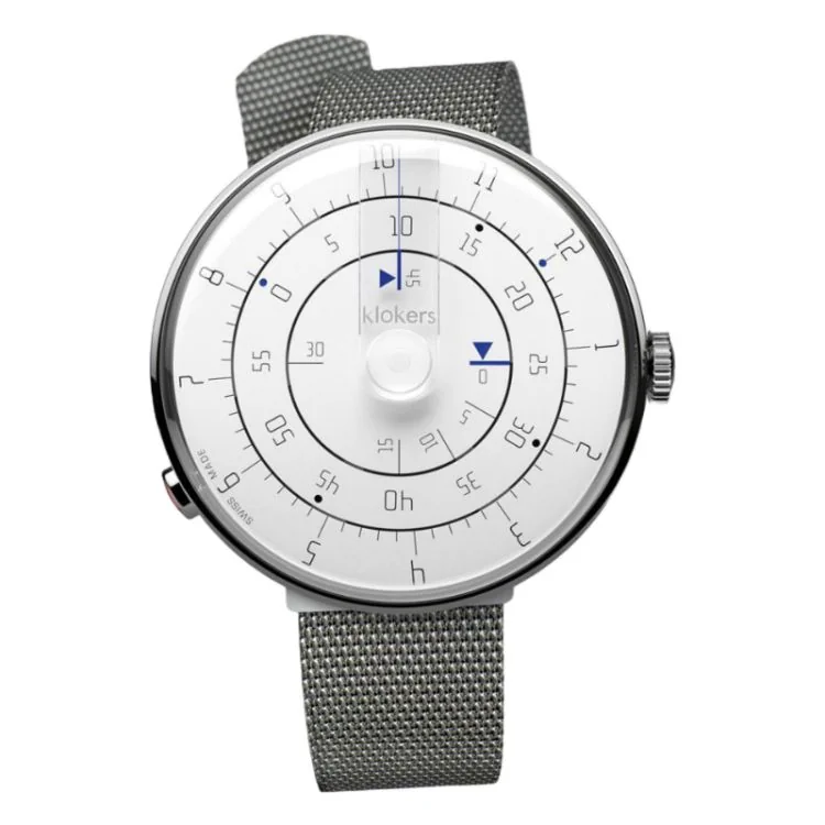 Montre Klokers - Klok 01 - Minimal - Cadran Blanc - Maille Milanaise Gris