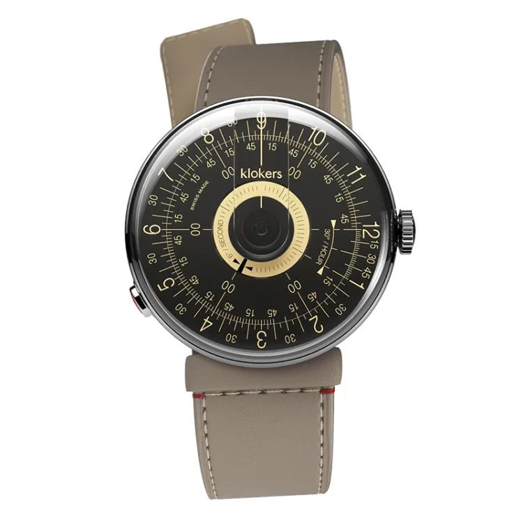 Montre Klokers - Klok 08 - Sixties - Cadran Noir & Champagne - Cuir Grege