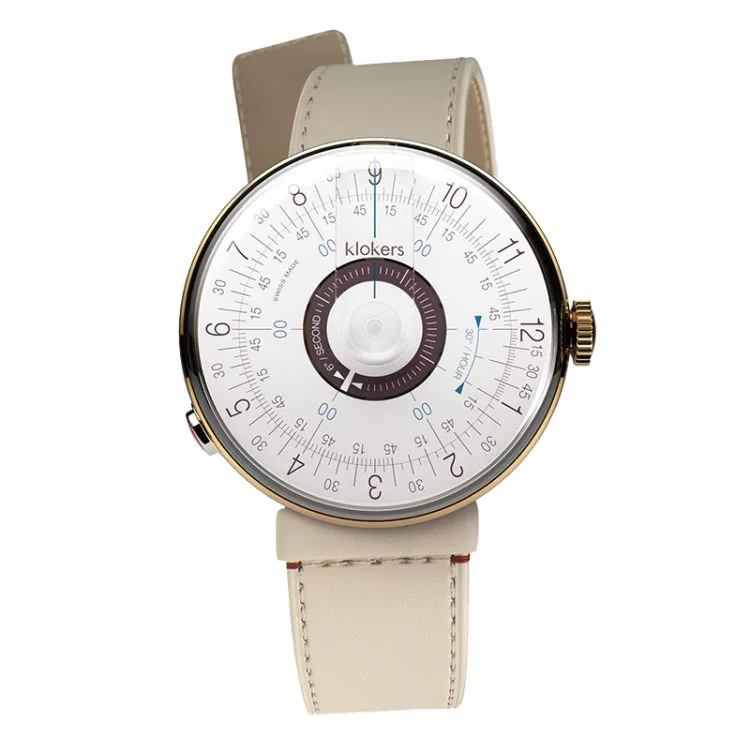Montre Klokers - Klok 08 - Sixties - Cadran Blanc & Pourpre - Cuir Ivoire
