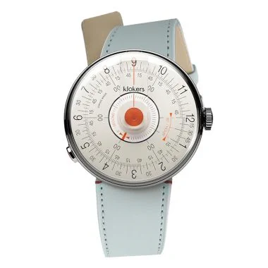 Montre Klokers - Klok 08 - Sixties - Cadran Blanc & Corail - Cuir Bleu Glacier