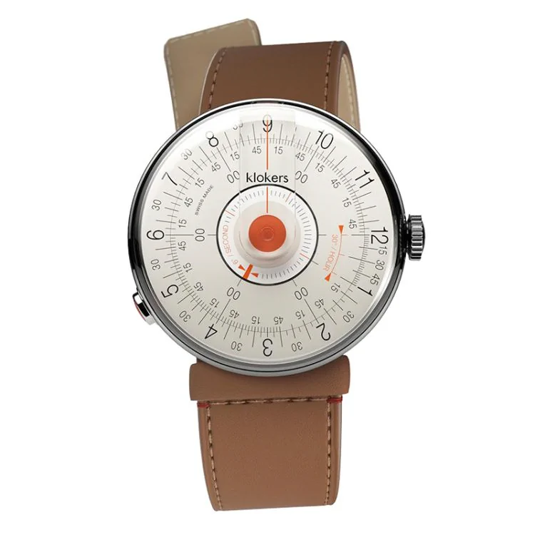 Montre Klokers - Klok 08 - Sixties - Cadran Blanc & Corail - Cuir Caramel