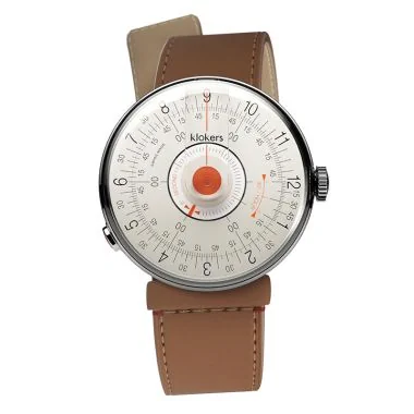 Montre Klokers - Klok 08 - Sixties - Cadran Blanc & Corail - Cuir Caramel