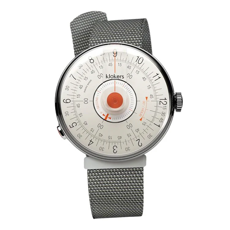 Montre Klokers - Klok 08 - Sixties - Cadran Blanc & Corail - Maille Milanaise Gris