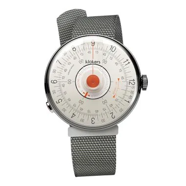 Montre Klokers - Klok 08 - Sixties - Cadran Blanc & Corail - Maille Milanaise Gris