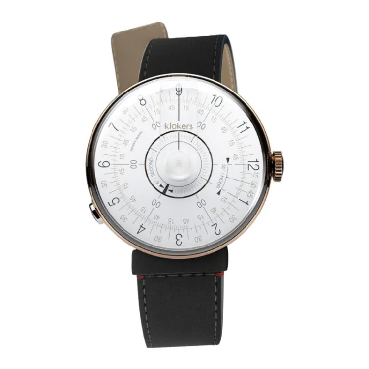 Montre Klokers - Klok 08 - Sixties - Cadran Blanc - Cuir Noir Mat