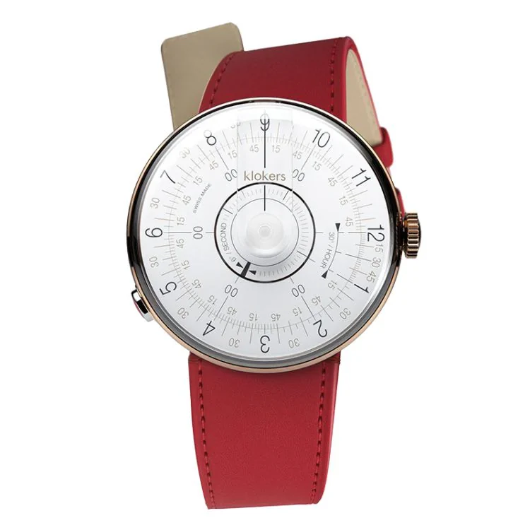 Montre Klokers - Klok 08 - Sixties - Cadran Blanc - Cuir Rouge