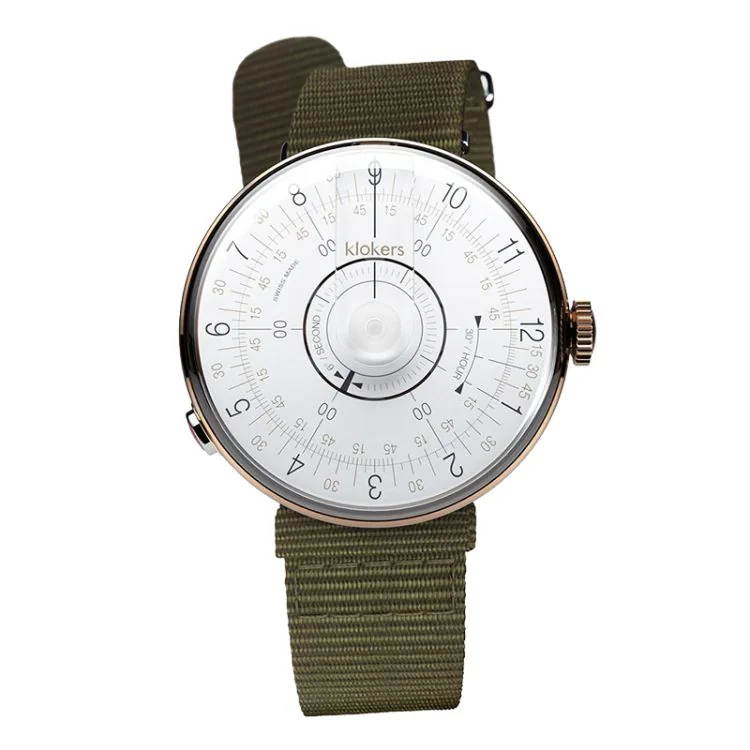 Montre Klokers - Klok 08 - Sixties - Cadran Blanc - Nato Vert Kaki