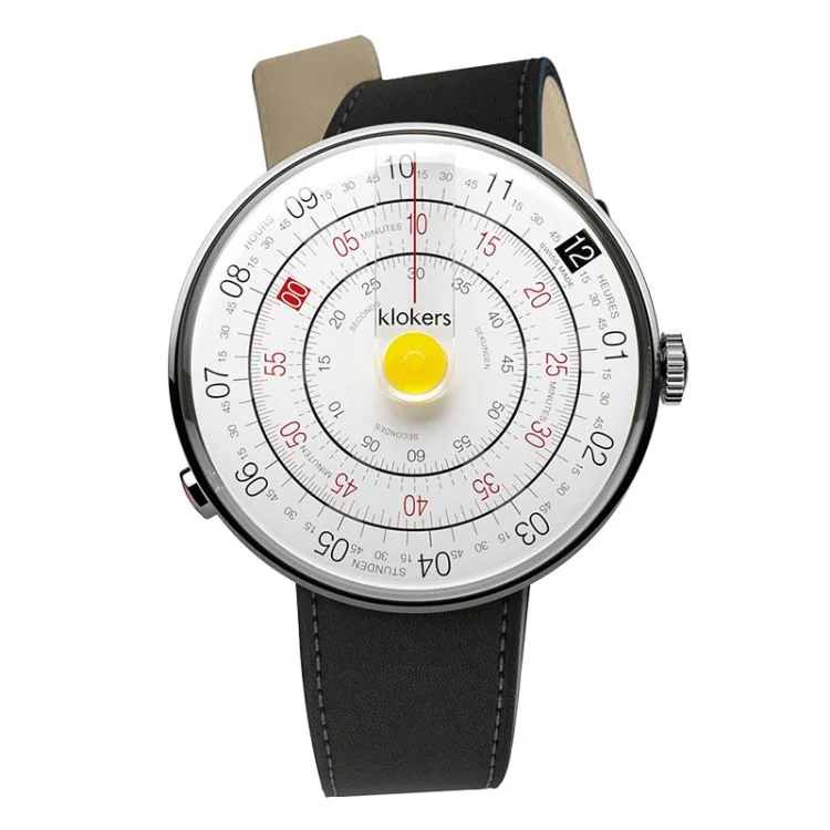 Montre Klokers - Klok 01 - Heritage - Cadran Blanc & Jaune - Cuir Noir Mat