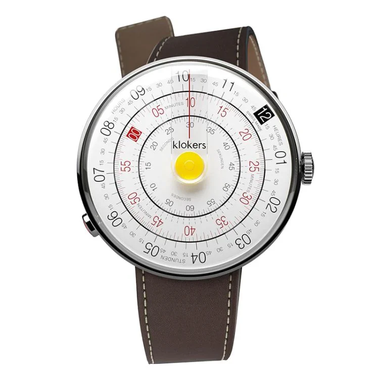 Montre Klokers - Klok 01 - Heritage - Cadran Blanc & Jaune - Cuir Chocolat