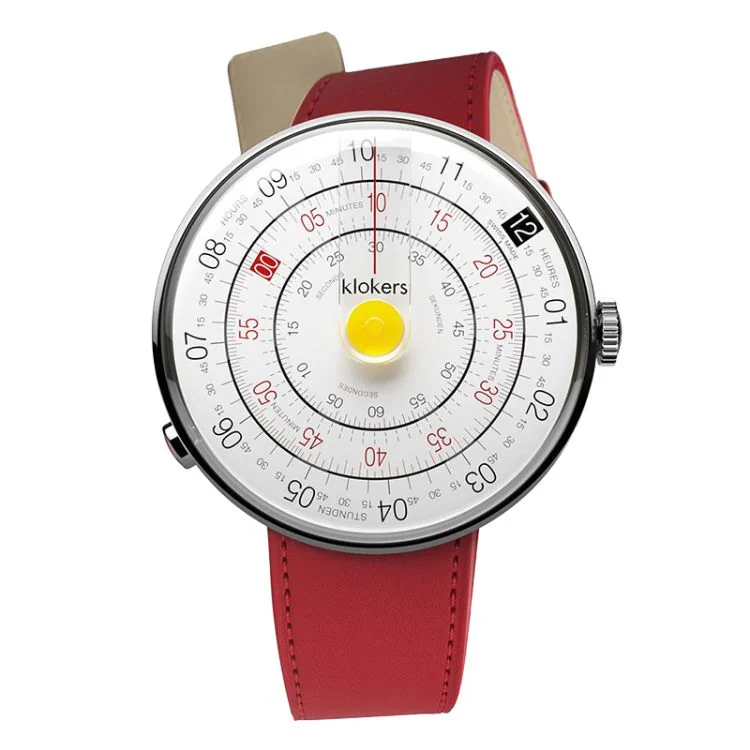 Montre Klokers - Klok 01 - Heritage - Cadran Blanc & Jaune - Cuir Rouge