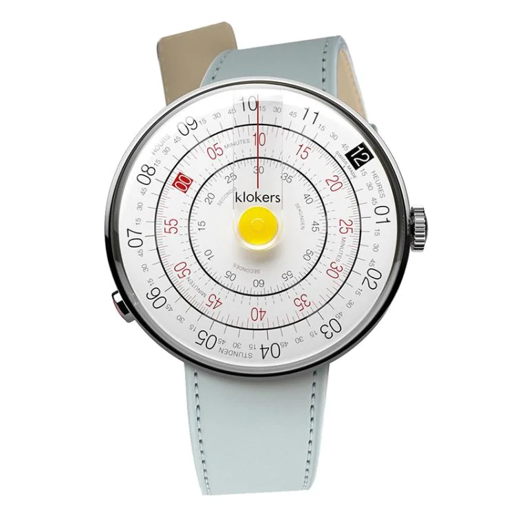 Montre Klokers - Klok 01 - Heritage - Cadran Blanc & Jaune - Cuir Bleu Glacier