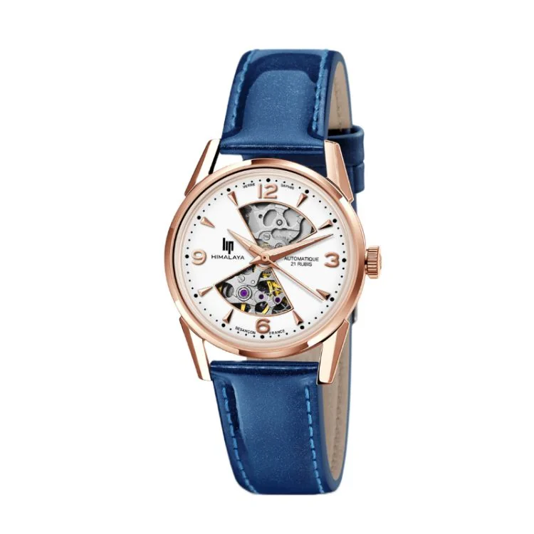 Face Montre LIP - Himalaya 33 mm - Sablier - Squelette Automatique - Cuir Bleu