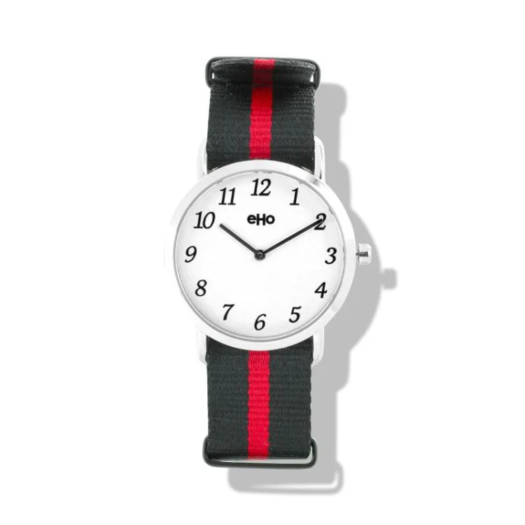Face Montre eHo Homme Ecoresponsable Textile Bicolore Noir et Rouge