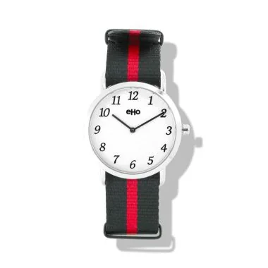 Face Montre eHo Homme Ecoresponsable Textile Bicolore Noir et Rouge