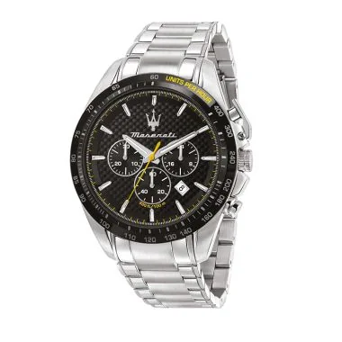 Face Montre Chronographe Maserati Traguardo Acier Argenté Cadran Noir - R8873612042