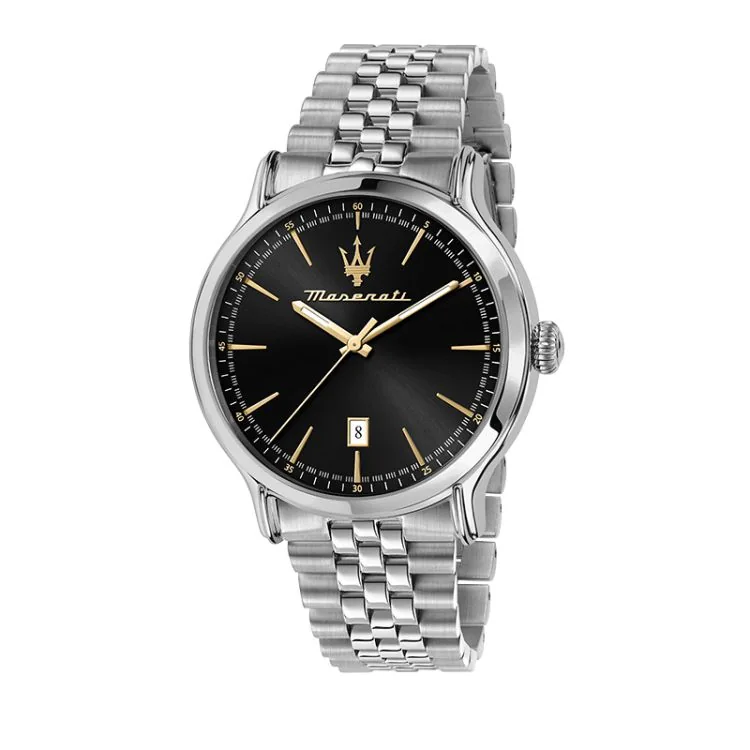 Face Montre Classique Maserati Epoca Dateur Cadran Noir Acier Argenté - R8853118024