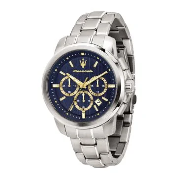 Face Montre Chronographe Maserati Successo Cadran Bleu et Doré - R8873621038
