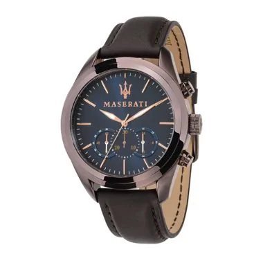 Face Montre Chronographe Maserati Traguardo Cuir Marron Cadran Bleu - R8871612008