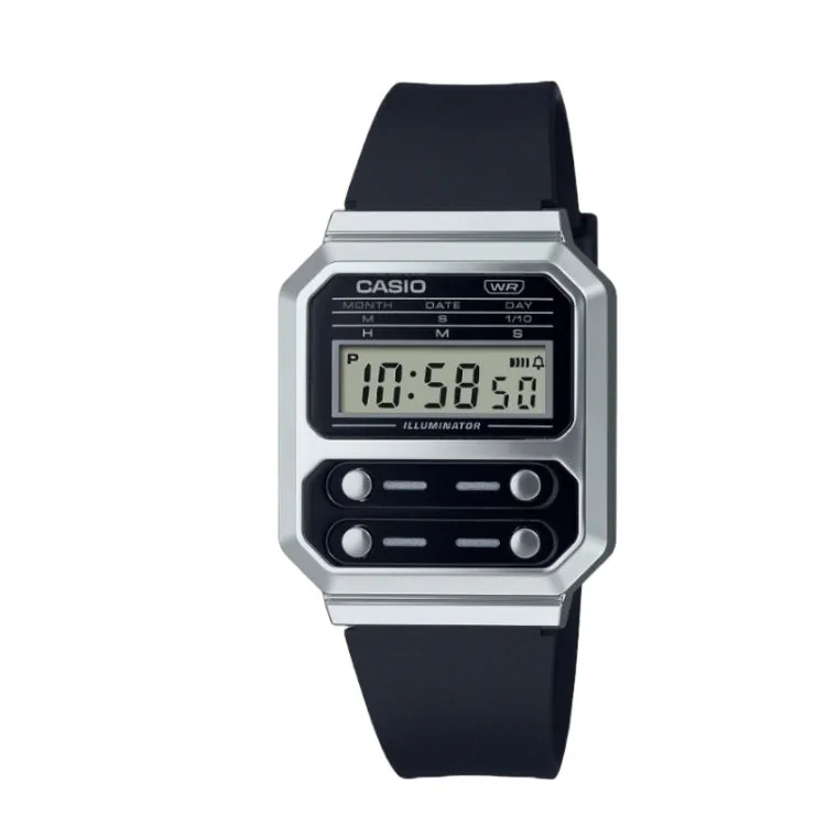 Face Montre Casio - Vintage Collection Mixte - Noire et Argent - A100WEGG-1A2EF