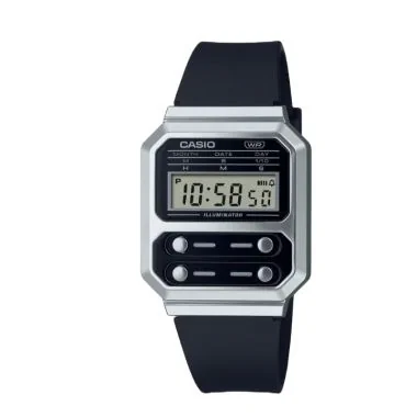 Face Montre Casio - Vintage Collection Mixte - Noire et Argent - A100WEGG-1A2EF