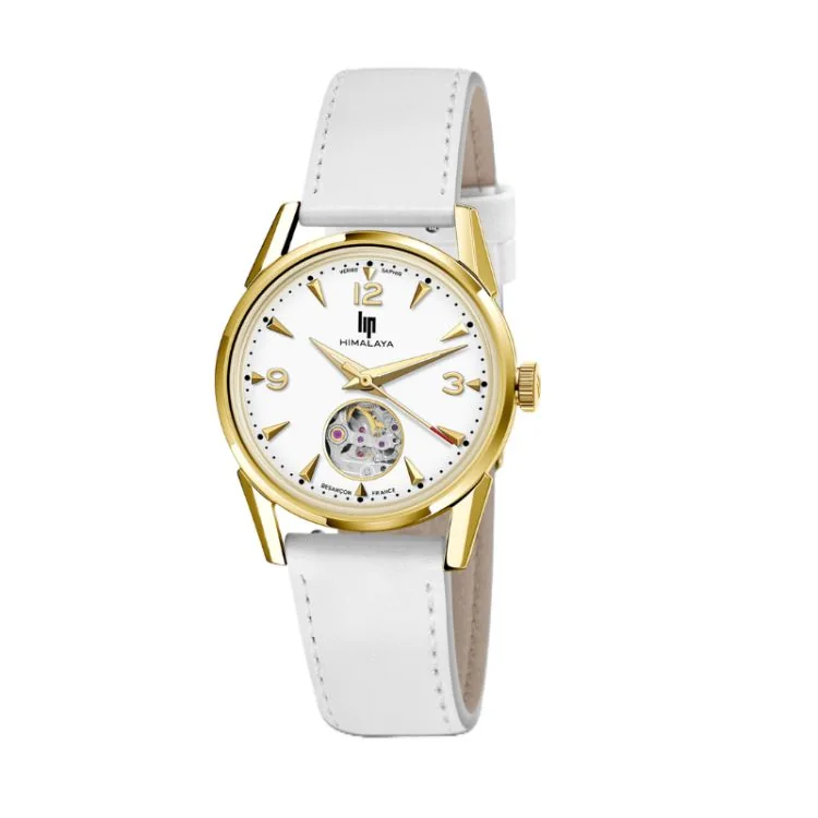 Face Montre LIP - Himalaya 33mm - Automatique Coeur Battant - Cuir Blanc