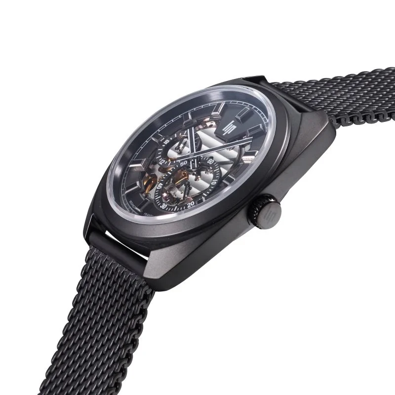 Montre LIP GDG 39 mm Automatique Squelette Maille Milanaise Noir